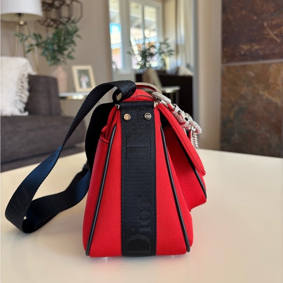 Vintage Rare CHRISTIAN DIOR Rouge Red Black Fabric Hardcore Shoulder Bag - Picture 2 of 15